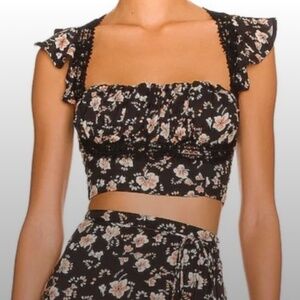 Free People Bijou Floral Printed Ruffle Smocked Crop Top Size 4 NWT